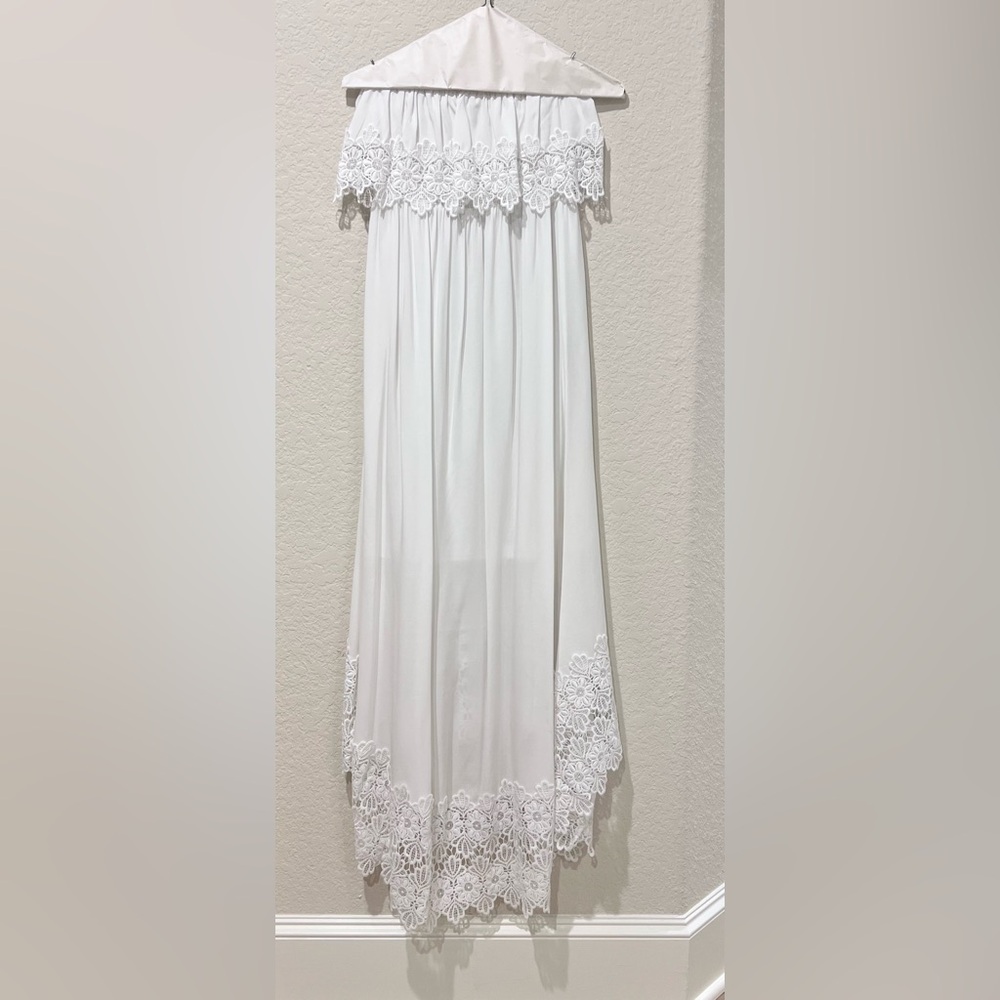 SOLITAIRE SWIM White Lace Trim Cover-Up Dress | Strapless Hi-Low | Size M - Picture 3 of 9